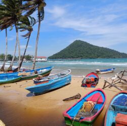 Colourful boats on the beach at M'Pai, Koh Rong Sanloem, Cambodia